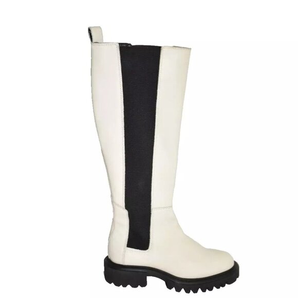 New! AllSaints Maeve Knee High Chelsea Boot White Leather 37 7 US DD429